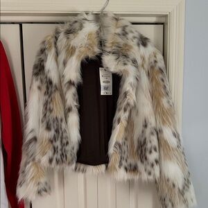 Zara Faux Fur Jacket in Cream and Brown